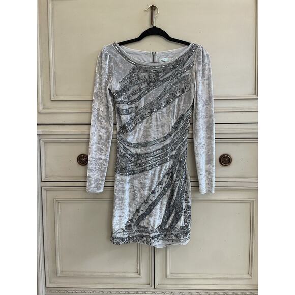UO Kimchi Blue Gray Holiday Velvet Chandelier Sequin Beaded Mini Dress Sz Small - Picture 2 of 10